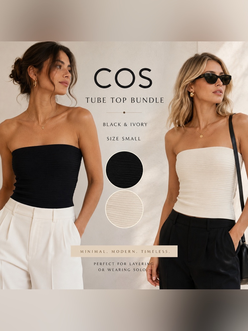 COS Ribbed Knit Strapless Tube Top Bundle Black & Ivory Size Small